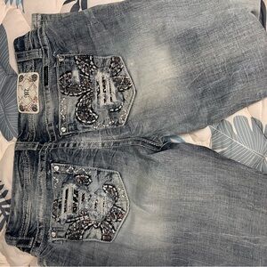 Miss Me Gray Boot Cut Jeans with Embellishments